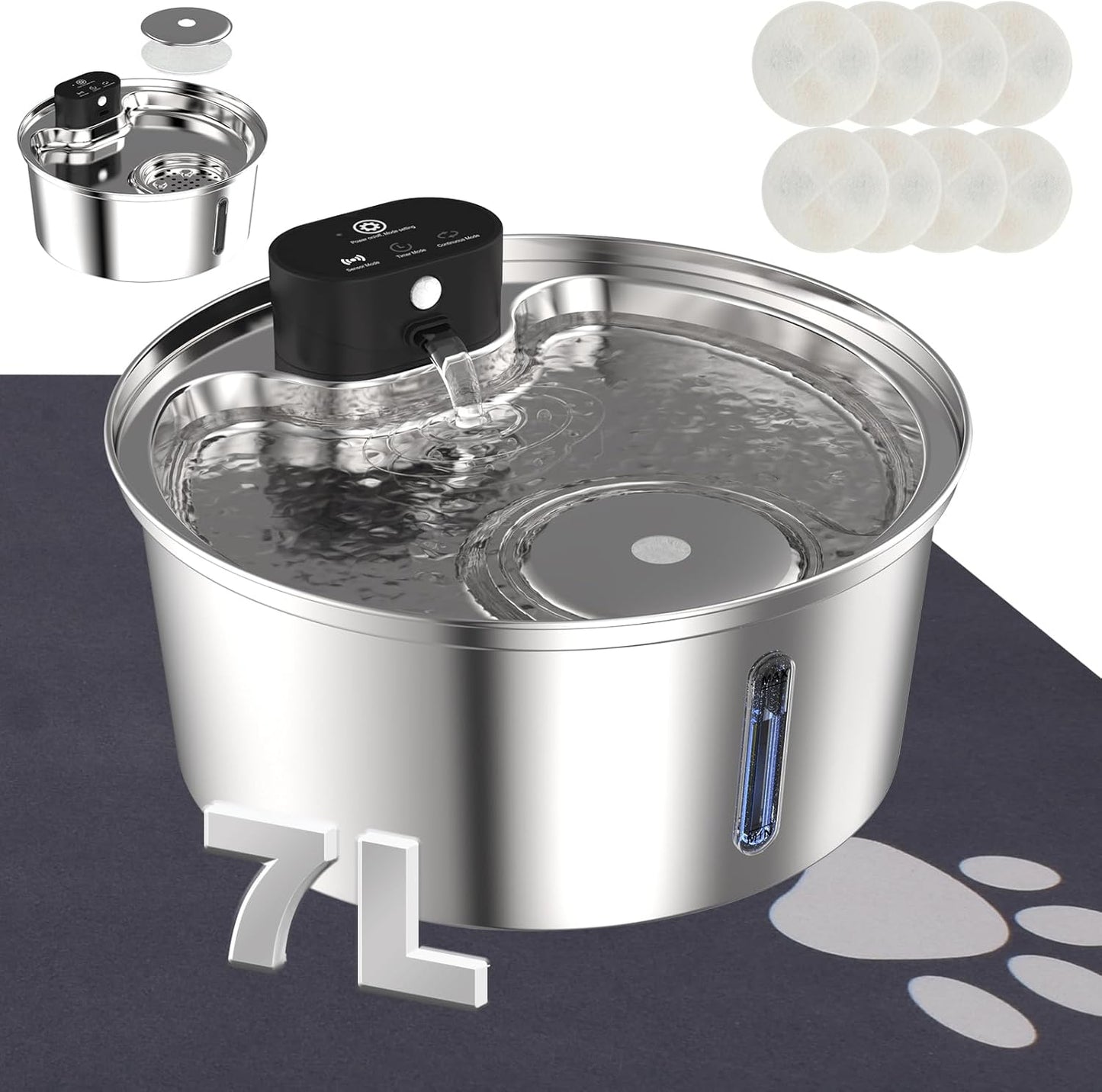 Stainless Steel Dog Water Fountain for Large Dog,Large Wireless Pet Water Fountain,Dog Water Bowl Fountain Super Quiet for Large Dogs Cats & Multi-Pet Home,100% Stainless Steel-Even The Filter Box
