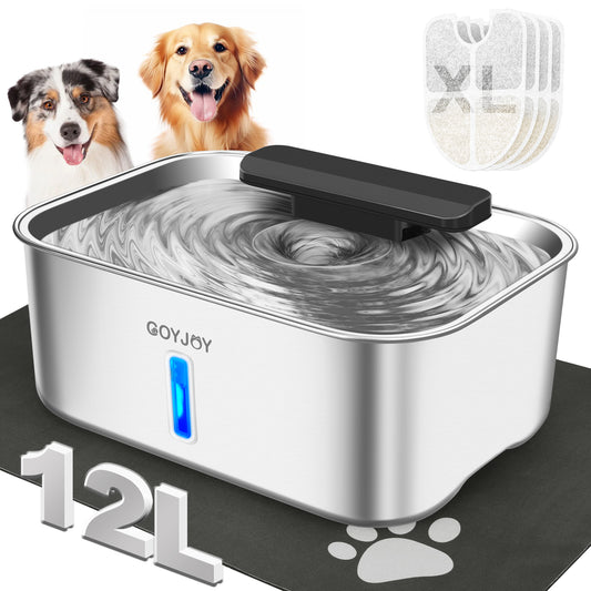 Dog Water Fountain for Large Dogs,3 Gallon Stainless Steel Dog Water Bowl Fountain,Large Pet Water Drinking Fountain with Deeper Drinking Area,Vortex Filtration Design with Fresher & Cleaner Water