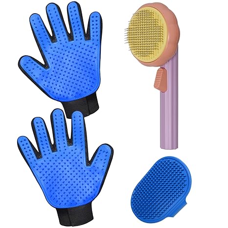 Pet grooming gloves and brushes, pet hair removal tools