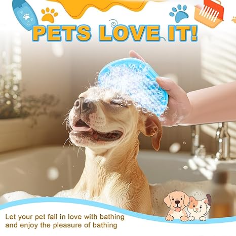 Pet grooming brush, comfortable and durable, comes with soap and shampoo dispenser, soft silicone massage bristles.