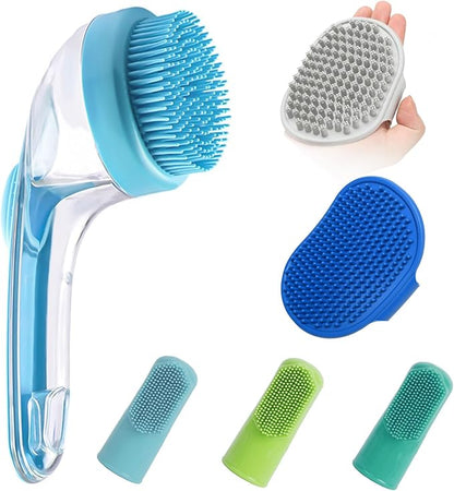 Pet grooming brush, comfortable and durable, comes with soap and shampoo dispenser, soft silicone massage bristles.