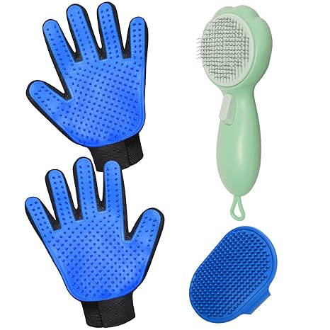 Pet grooming gloves and brushes, pet hair removal tools