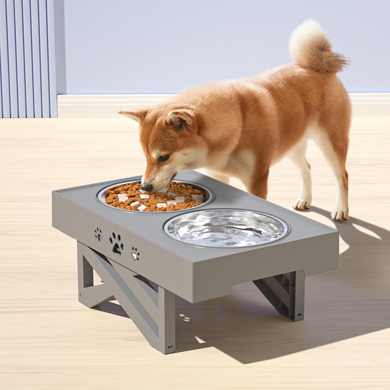 Triple-Height Adjustable Dual-Bowl Pet Feeding Table